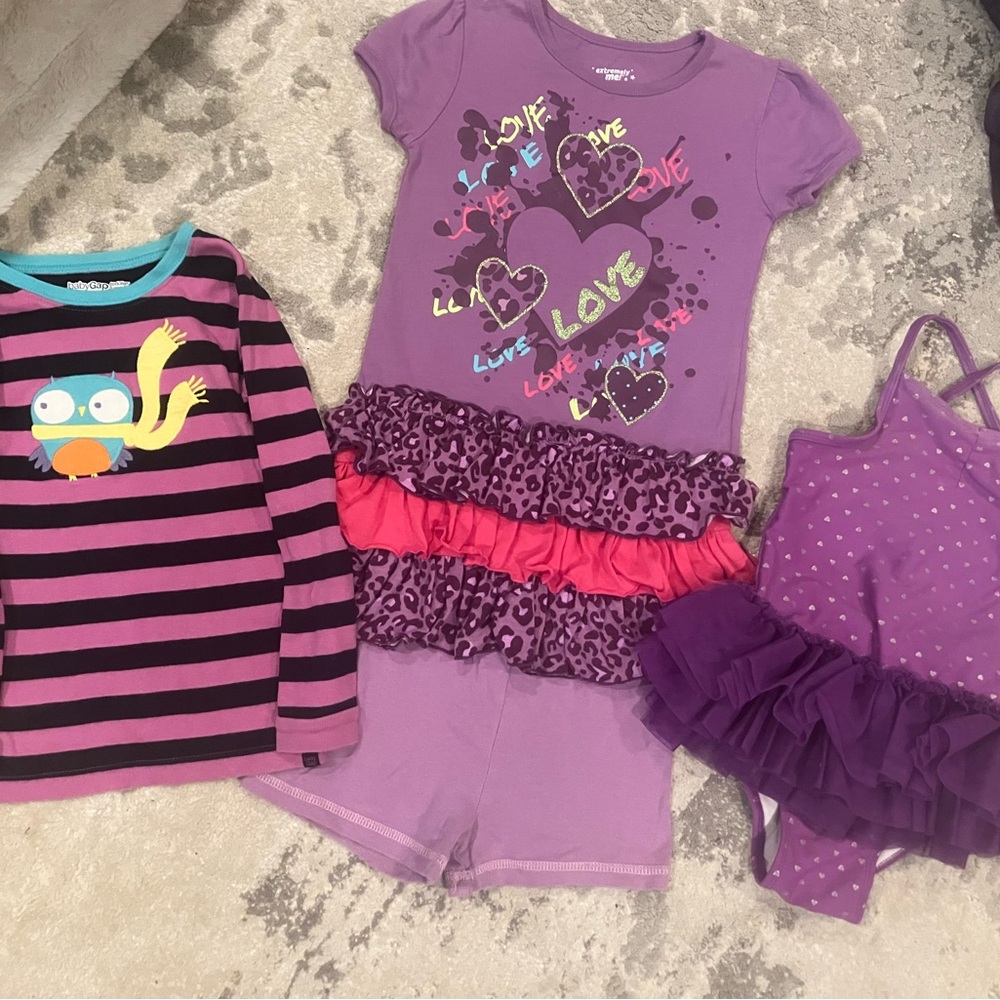 Girls purple leopard love glitter top shorts long sleeves stripes baby gap-5
